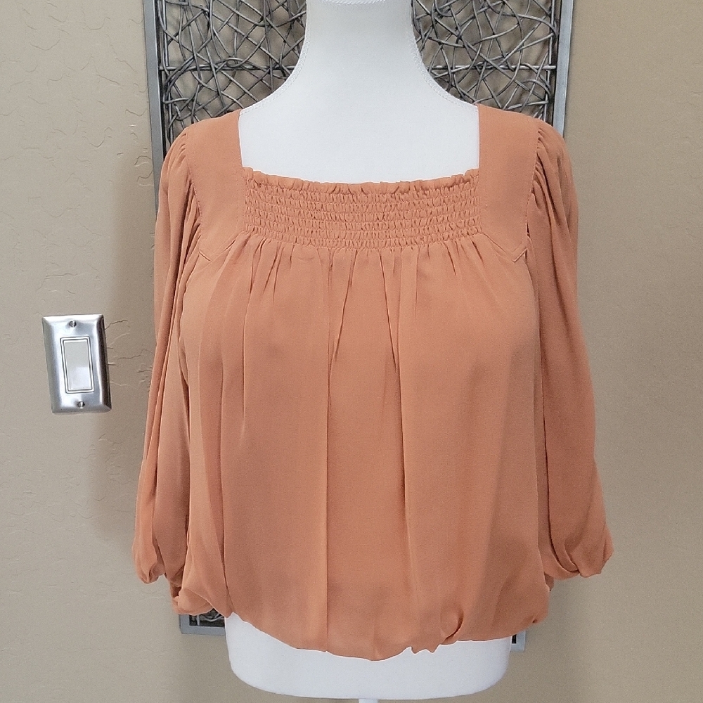 Studio M Apricot Smocked Bubble Hem Blouse
